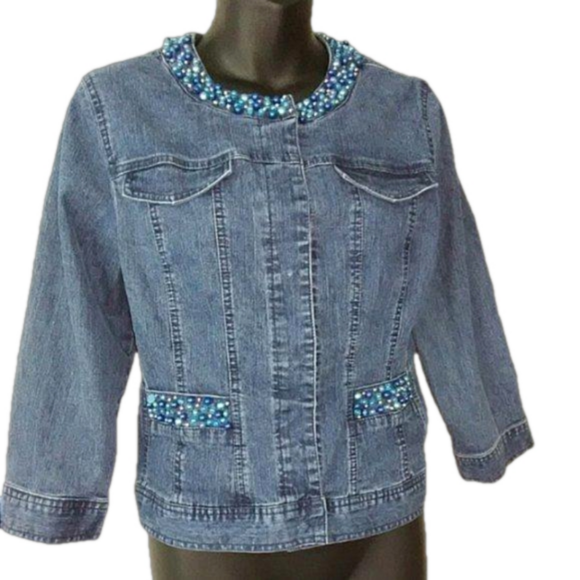 Bead-Embellished Denim Jacket Size 8 Ruby Rd. - Picture 4 of 7
